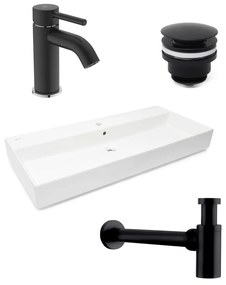Kúpeľňový set závesného umývadla Infinitio 100,4 cm, pákové batérie Kalva, sifónu a uzatvárateľného vtoku ISSET5