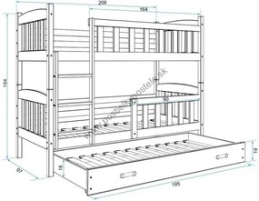 Poschodová posteľ s prístelkou KUBO 3 - 200x90cm Biela - Biela