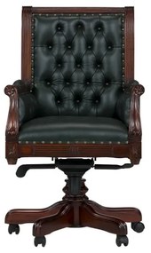 furniture-nabytek.cz - Masívne kancelárske kreslo Cambridge z pravej kože, mahagónové, lakované, zelené