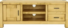 Moderná TV skrinka zo smrekového masívu s 2 zásuvkami a dvierkami, 140x42x50 cm