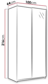 Šatníková skriňa Plantean 100 (biela + zrkadlo). Vlastná spoľahlivá doprava až k Vám domov. 1122794