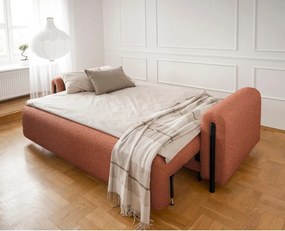 Terakotová rozkladacia/s úložným priestorom pohovka z textílie buklé 244 cm Arcadova – ELTAP