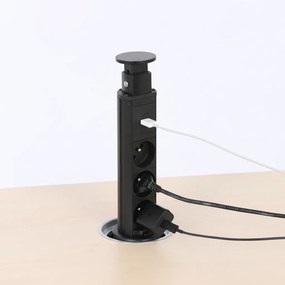 Výsuvná stolová zásuvka, 3× 230 V, USB-A, USB-C, čierna