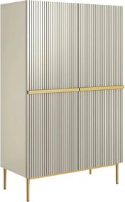 Vysoká komoda Nicole 100 cm s dvoma dverami a ryhovaným čelom - kasmír / zlaté nohy