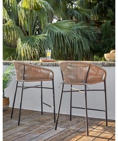 Béžová kovová/polstrovaná záhradná barová stolička Yanet – Kave Home