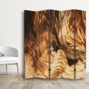 Ozdobný paraván, Vlnovková abstrakce se dřevem - 180x170 cm, päťdielny, obojstranný paraván 360°
