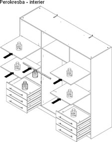 Šatníková skriňa Jupiter, 207 cm, sivý betón/biela