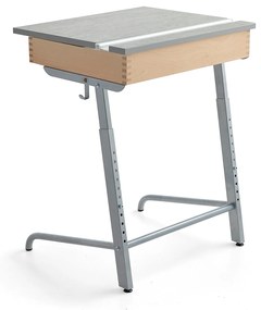 Študentský stôl AXIOM s úložným priestorom, strieborná, šedé linoleum