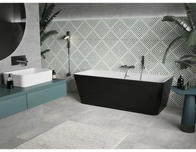 Mexen Volta, voľne stojaca nástenna vaňa 150 x 75 cm, biela-čierna, chrómový prepad, 51131507575-01