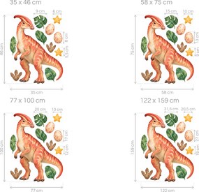 Parasaurolophus s vajíčkami akvarelové dinosaurí nálepky do detskej izby na stenu arch 35 x 46 cm