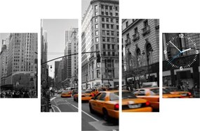 5-dielny obraz s hodinami, New York Taxi, 100x70cm