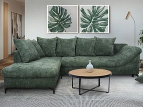 Rohová sedačka Kati, šedo-zelená látka, ľavý roh