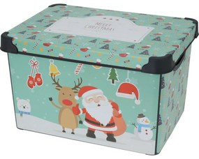 Úložný box s vekom Merry Christmas, 22 l, tyrkysová, 40x23x30 cm