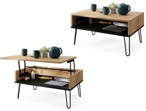 Konferenčný stôl so zdvíhacou doskou a poličkou HALIJA dub craft/čierna