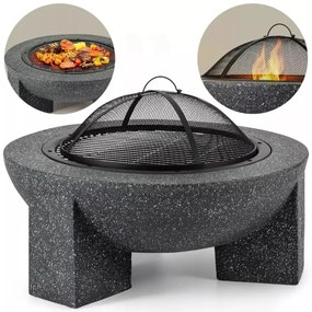 Prenosné ohnisko s roštom 79,5x38 cm, čierna/tmavá žula