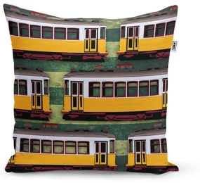 Sablio Vankúš Lisabonské historické električky Zelený Pattern - 50x50 cm