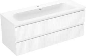 Mexen Rivel, kúpeľňová skrinka 120 cm s umývadlom Vela, 2 zásuvky, drážkovaná, biela matná, 91A20-12047-2-BFF01-W23M01