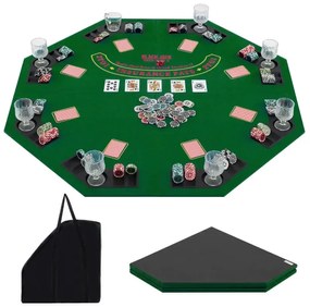 Pokrová podložka 120 x 120 cm Poťah na pokrový stôl Texas Holdem skladateľný pre 8 hráčov s držiakmi na poháre zelený
