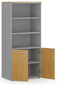 Kombinovaná kancelárska skriňa PRIMO GRAY, nízke dvere, 800 x 500 x 1781 mm, sivá/buk