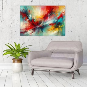 Obraz – Abstrakcia s červenou (90x60 cm)