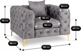 Kreslo MAVIOSA 1 – siva zamatové moderné kreslo v glamour štýle