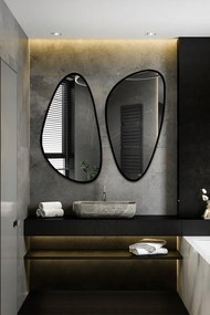 Sada dvoch nepravidelných zrkadiel Selenit v čiernom ráme Mdf 170x149