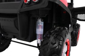 Ramiz Mercedes Benz Unimog elektrické autíčko pre deti červené + pohon 4x4 + diaľkové ovládanie + nosič batožiny + pomalý štart + MP3 + LED
