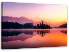 Obraz na plátně Mountain Lake Castle Purple - 120x80 cm
