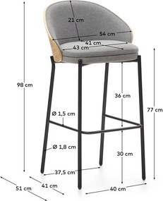 Sivá/v prírodnej farbe barová stolička (výška sedadla 77 cm) Eamy – Kave Home