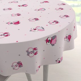 Biante Detský bavlnený okrúhly obrus Sandra SA-726 Ružové sovičky na bledo ružovom Ø 100 cm
