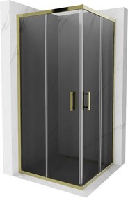 Mexen Rio, štvorcový sprchovací kút s posuvnými dverami 90(dvere) x 90(dvere) x 190 cm, 6mm šedé sklo, zlatý profil, 860-090-090-50-40
