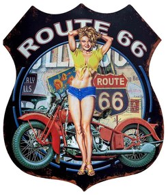 Čierna nástenná kovová ceduľa Route 66 - 30*1*35 cm