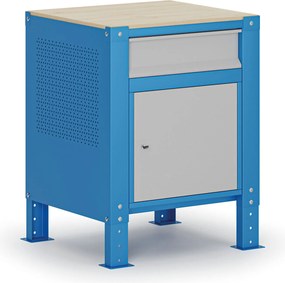 Kontajner G9, 1 skrinka, 1 zásuvka, výškovo nastaviteľný, 675 x 595 x 715-975 mm, sivá/modrá
