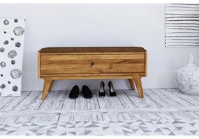 Lavica s úložným priestorom z dubového dreva s oranžovým sedákom Retro - The Beds