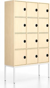 Kancelárska skriňa FRAME, biela podnož, 12x dvere, 1299 x 450 x 2185 mm, kódový zámok, breza