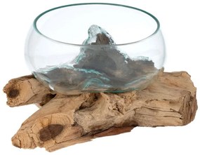Misa z fúkaného skla na teakovom dreve, 20 cm