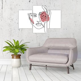 Obraz - Line art tvár s ružou (90x60 cm)