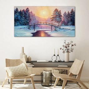 Skleneny obraz Maľovanie zimné stromy most