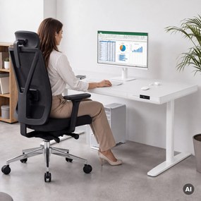 Elektrický písací stôl sit-stand so zásuvkou a bezdrôtovou nabíjačkou Qi biely, 1600 mm: ELLIS
