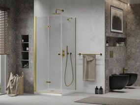 Mexen Lima sprchovací kút 90 (dvere) x 90 (stena) cm, 6mm číre sklo, zlatý profil + SLIM sprchová vanička biela 5cm, 856-090-090-50-00-4010