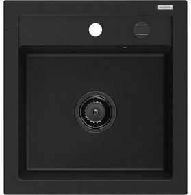 Mexen Vito, granitový drez 520x490x210 mm, 1-komorový, čierna s čiernym sifónom, 6503521000-77-B
