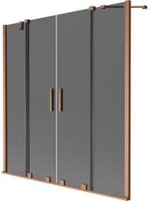 Mexen Velar Duo, 2-krídlová posuvná vaňová zástena 150 x 150 cm, 8mm šedé sklo, medená matná, 896-150-000-42-65