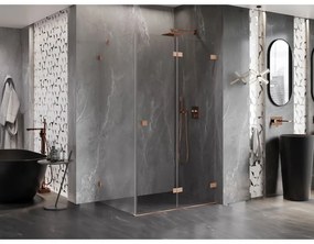 Mexen Lunar-F, 1-krídlový sprchový kút so skladacími dverami, pravý, 95 x 80 cm, 8mm číre sklo, medený profil, 836-095-080-65-00-P