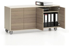 Pojazdná skrinka na kolieskach s dverami LAYERS, dlhá, 1200 x 400 x 575 mm, dub prírodný / dub morený