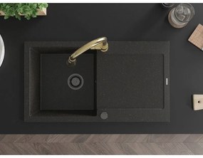 Mexen Leo, 1-komorový granitový drez 900x500x190 mm a drezová batéria Elia, čierna-zlatá metalíza, 6501-75-670101-50-B
