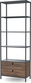 Regál so zásuvkami do kancelárie, na šanóny a dokumenty, otvorené police, kovový, antracitový/orech, 800x2200x400 mm: ARIEL Eco Design
