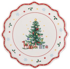 Červeno-krémový servírovací keramický tanier s vianočným motívom ø 17 cm Naive – Bloomingville