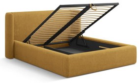 Čalúnená dvojlôžková posteľ s úložným priestorom s roštom 200x200 cm v horčicovej farbe Jason – Windsor &amp; Co Sofas