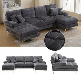 Modulárna pohovka v tvare U Dvojité rozkladacie sedadlo Szenil, sivá