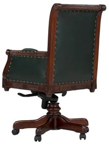 furniture-nabytek.cz - Masívne kancelárske kreslo Cambridge z pravej kože, mahagónové, lakované, zelené